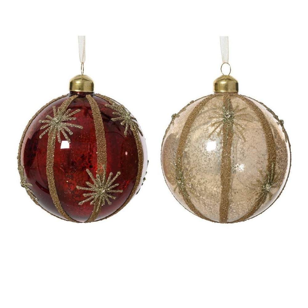 SFERA VETRO D.10CM. ROSSO E CHAMPAGNE LUCIDO 2 ASSORTITI